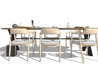 新中式餐桌椅su模型，简约餐桌sketchup模型下载