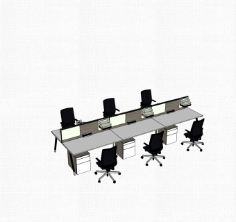 现代隔断办公桌su模型，办公桌sketchup模型下载