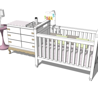 现代简约婴儿床草图大师模型，婴儿床skb文件下载