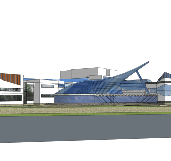 现代办公楼外观草图大师模型，办公楼外观sketchup模型免费下载