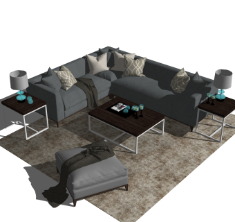 现代金属布艺多人沙发草图大师模型，多人沙发sketchup模型下载