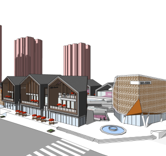 现代造型商业街草图大师模型，商业广场sketchup模型免费下载