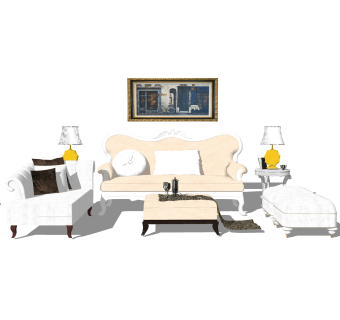 美式沙发组合免费su模型，沙发组合skb文件下载