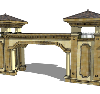 欧式入口大门sketchup模型免费下载，入口大门skb模型分享