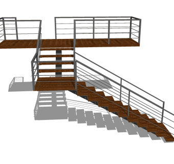 现代钢结构双跑折梯草图大师模型，钢结构双跑折梯sketchup模型免费下载