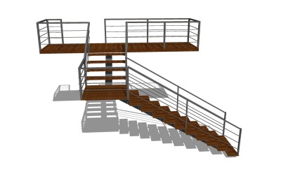 现代钢结构双跑折梯草图大师模型，钢结构双跑折梯sketchup模型免费下载