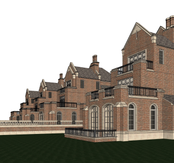 欧式连排别墅su模型方案下载，sketchup别墅草图大师模型