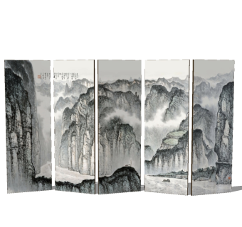新中式屏风草图大师模型，屏风sketchup模型下载