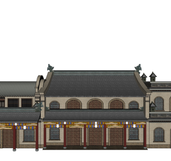 中式古建客栈草图大师模型下载、古建客栈su模型下载