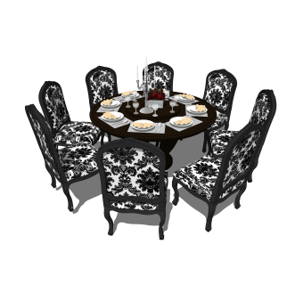 欧式餐桌椅草图大师模型，餐桌椅skb文件下载