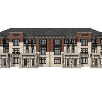 欧式联排别墅SU模型，联排别墅SKP模型下载