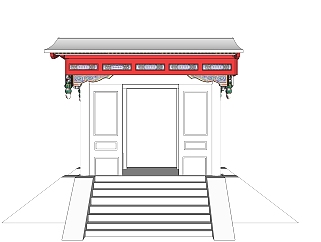 中式古建筑垂花门草图大师模型下载、古建筑垂花门su模型下载
