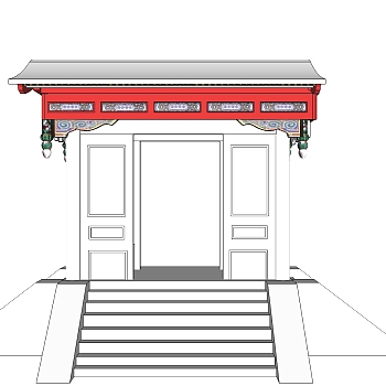 中式古建筑垂花门草图大师模型下载、古建筑垂花门su模型下载
