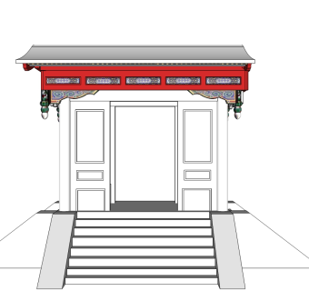 中式古建筑垂花门草图大师模型下载、古建筑垂花门su模型下载