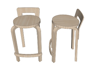 现代实木吧椅su模型，固定吧椅草图大师模型下载