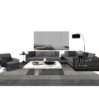 现代布艺沙发组合su模型，布艺沙发组合skp模型下载