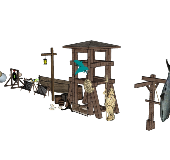 渔文化雕塑小品草图大师模型，渔文化小品SU模型下载