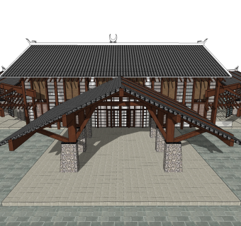 中式居住建筑草图大师模型，古建民俗sketchup模型免费下载