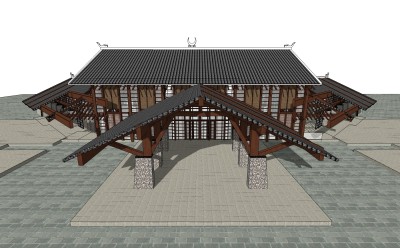 中式居住建筑草图大师模型，古建民俗sketchup模型免费下载