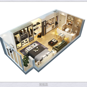 小户型白领公寓3D户型渲染图