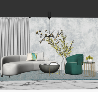 现代布艺沙发组合su模型，布艺沙发组合skp模型下载