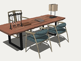 <em>中式书桌</em>椅组合草图大师模型，书桌sketchup模型