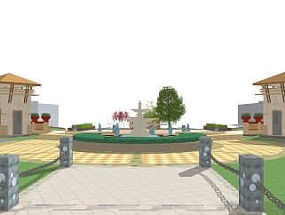 欧式广场景观草图大师模型，广场sketchup模型下载