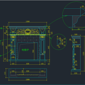 整木欧式壁炉CAD素材，壁炉CAD建筑图纸下载