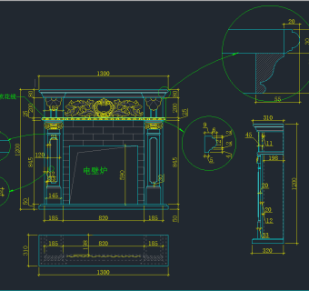 整木欧式壁炉CAD素材，壁炉CAD建筑图纸下载