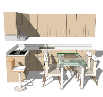 现代厨房SU模型，厨房SKB文件下载