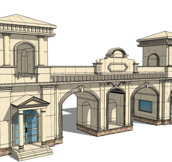欧式入口大门skp文件下载，入口大门SU模型分享