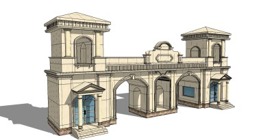 欧式入口大门skp文件下载，入口大门SU模型分享