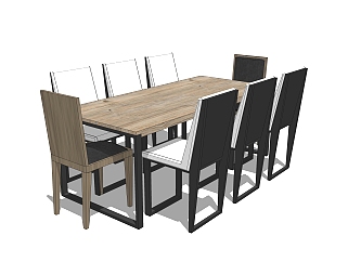 现代<em>实木</em>餐桌椅，八人餐桌长桌子su模型下载