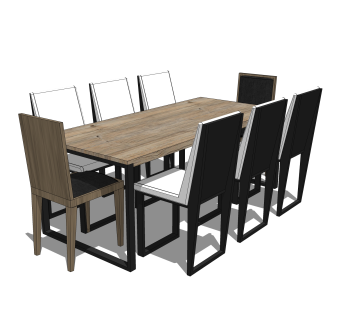 现代实木餐桌椅，八人餐桌长桌子su模型下载