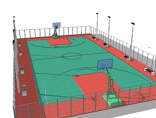 现代<em>户外篮球场</em>sketchup模型，篮球场草图大师模型下载