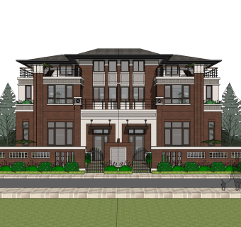 欧式连排别墅草图大师模型，别墅sketchup模型免费下载