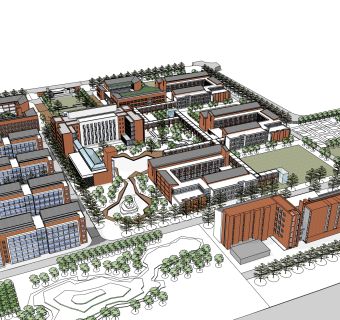 现代办公楼规划草图大师模型，办公楼规划sketchup模型免费下载