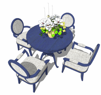 现代北欧餐桌椅组合su模型，餐桌椅组合skp模型下载