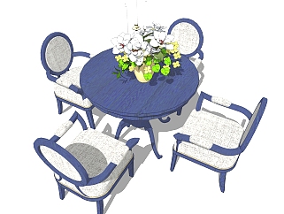 现代北欧餐桌椅组合su模型，餐桌椅组合skp模型下载