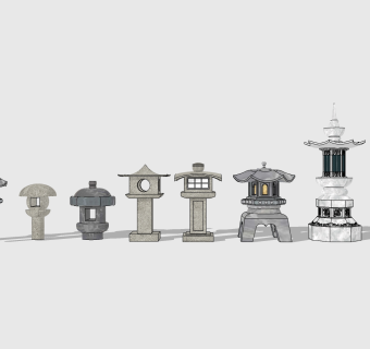 中式景观灯草坪灯组合su模型，草坪灯sketchup模型下载