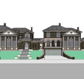 欧式连排别墅草图大师模型，别墅sketchup模型免费下载