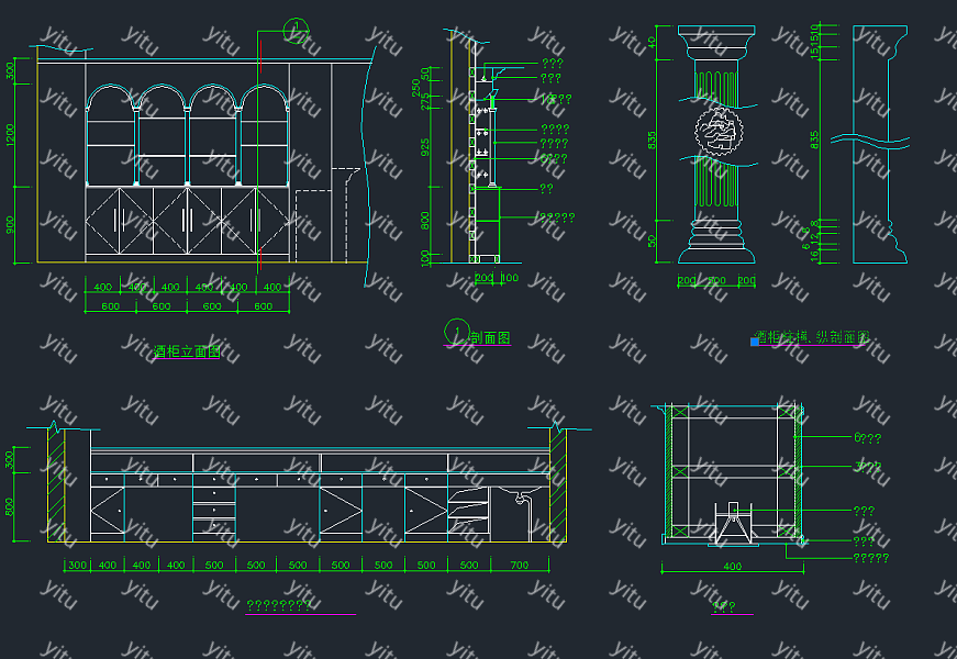 新款吧檯cad施工圖吧檯cad建築圖紙下載