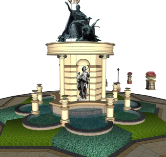 现代欧式公园雕塑su模型,摆件草图大师模型下载