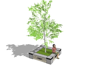 现代方形树池sketchup模型下载，树池<em>坐凳</em>草图大师模型...