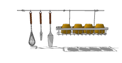 现代不锈钢汤勺漏勺组合草图大师模型，餐具sketchup模型下载