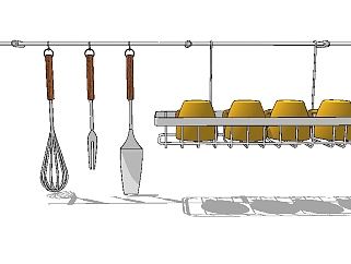 现代不锈钢汤勺漏勺组合草图大师模型，餐具sketchup模型下载