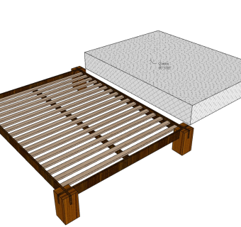 日式床SU模型下载，双人床草图大师模型