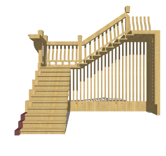 现代实木双跑折梯草图大师模型，实木双跑折梯sketchup模型免费下载