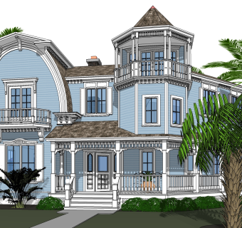 法式别墅外观草图大师模型，别墅外观sketchup模型免费下载