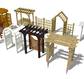 现代实木小型花架组合草图大师模型，实木小型花架组合sketchup模型下载